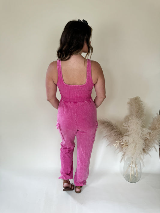 On A Mission Cargo Jumpsuit | Hot Pink