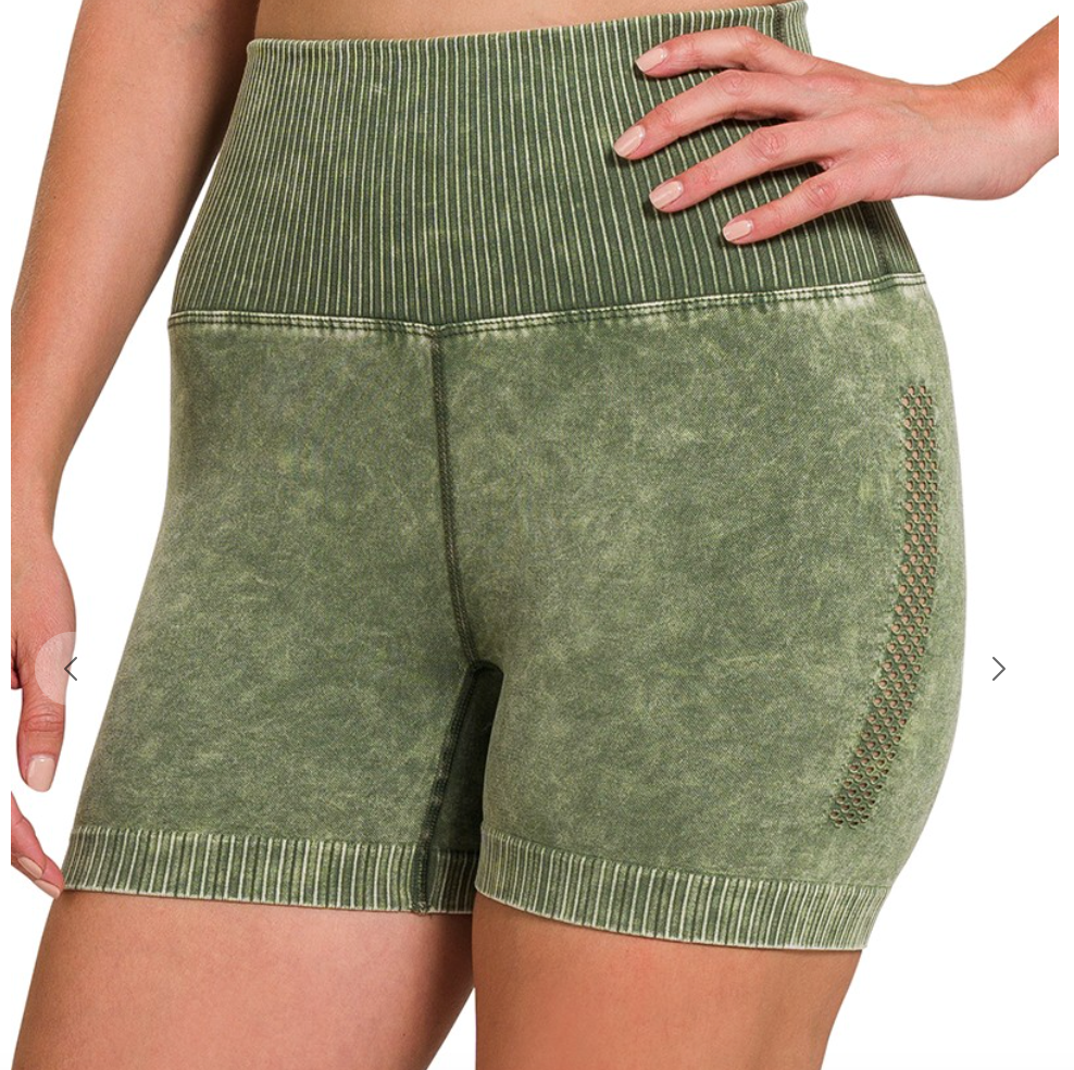 Washed Biker Shorts | Olive