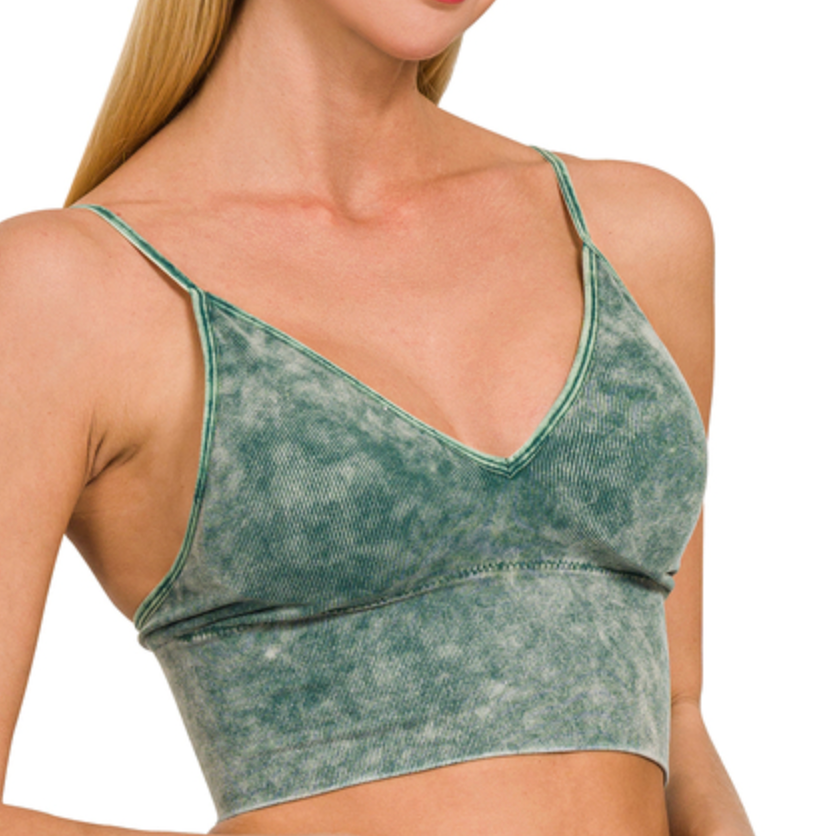 Washed Padded Bra Top | Dark Green