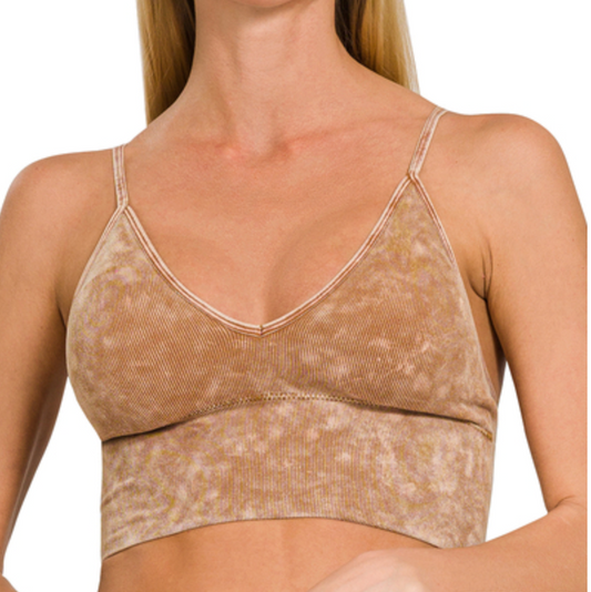 Washed Padded Bra Top | Deep Camel