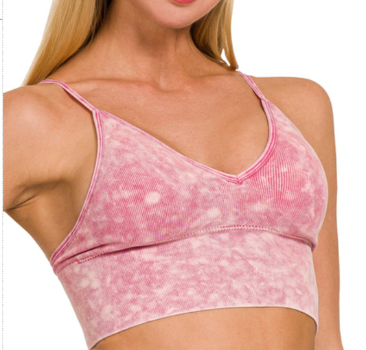 Washed Padded Bra Top | Ash Pink