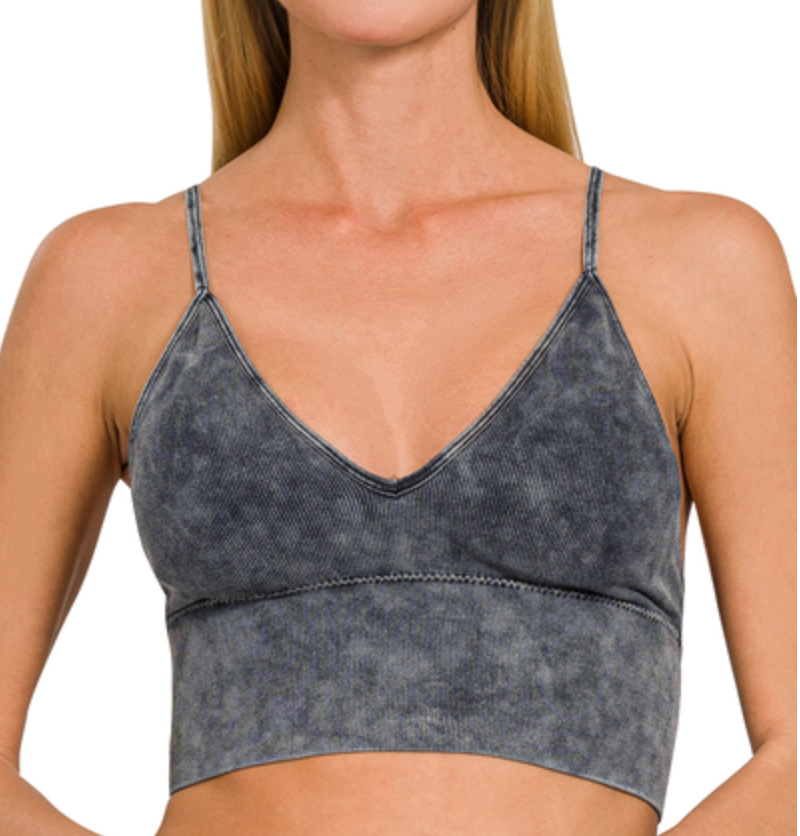 Washed Padded Bra Top | Ash Black