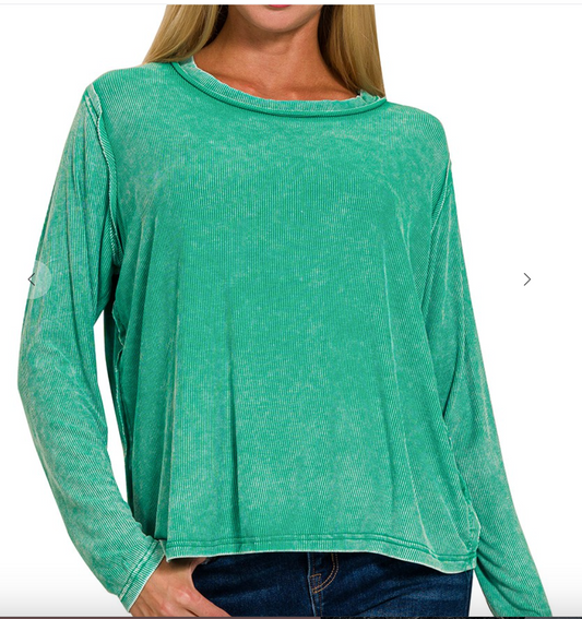 Ribbed Scoop Neck Top | Kelly Green