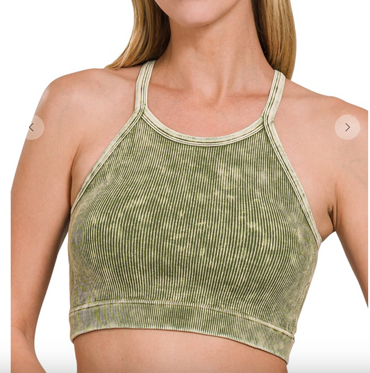 Roam Free PADDED Crop Tank | Ash Olive