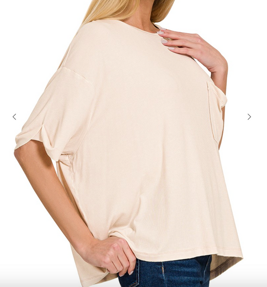 Take It Easy Ribbed Top | Sand Beige