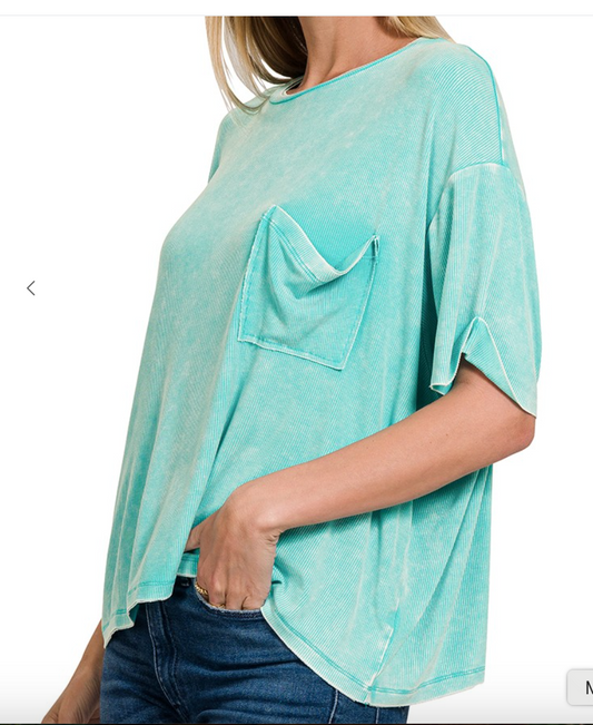 Take It Easy Ribbed Top | Turquoise