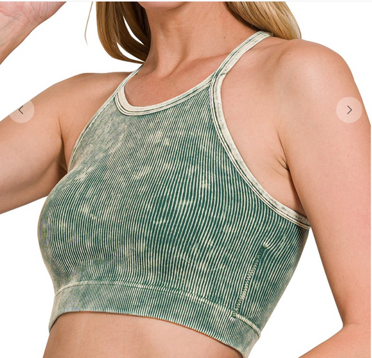 Roam Free PADDED Crop Tank | Dark Green