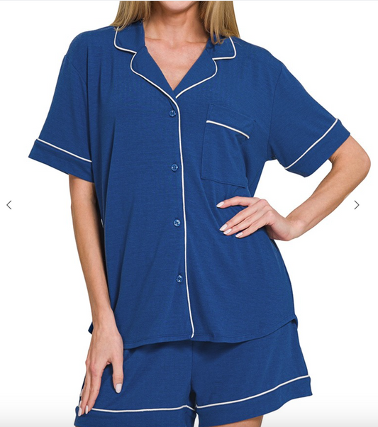 Slumber Party Pajama Shorts | Light Navy