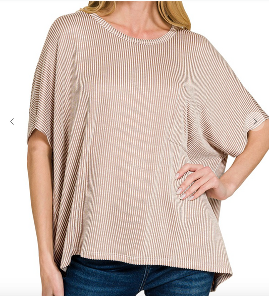 Pocket Polar Ribbed Top | Ash Mocha
