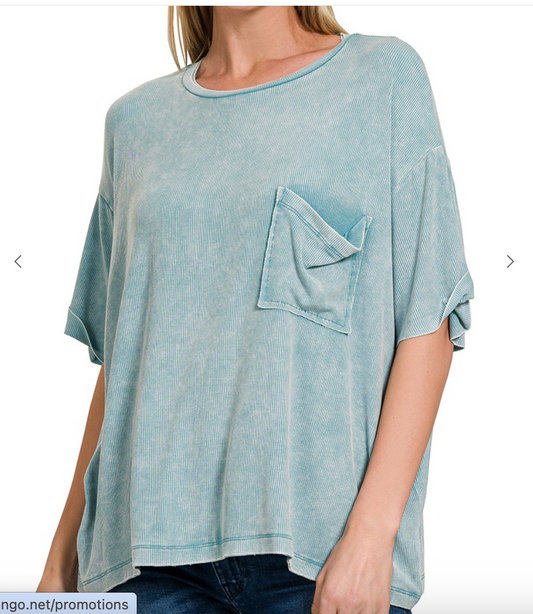 Take It Easy Ribbed Top | Dusty Teal