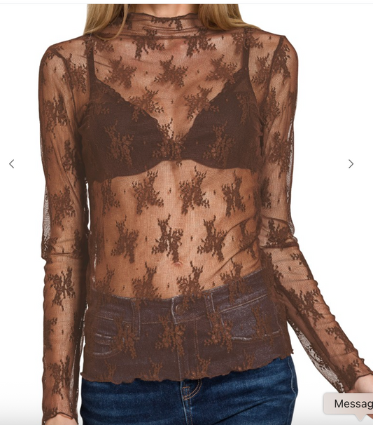 Caught a Vibe Lace Top | Brown