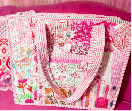 Quilted Tote Bag | Pink