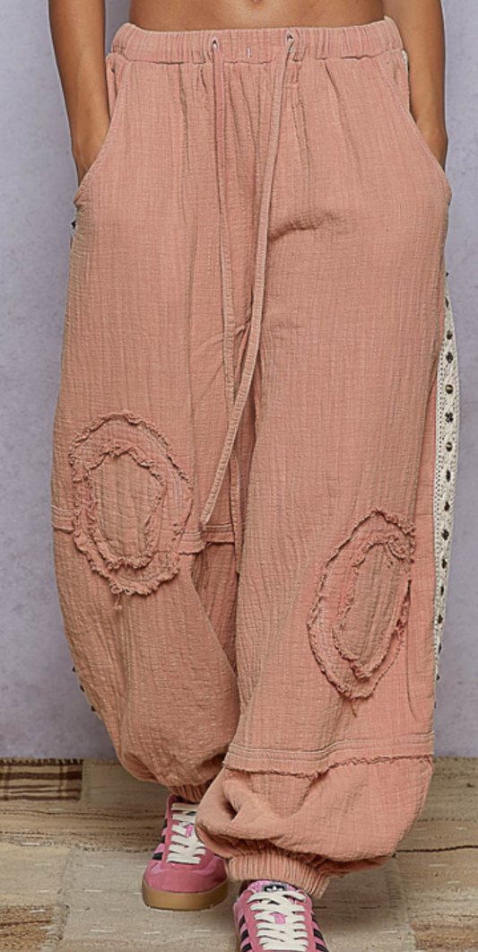 Toasted Almond Gauze Joggers | Pink