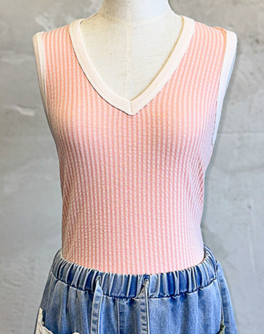 Coast Ribbed Top | Coral