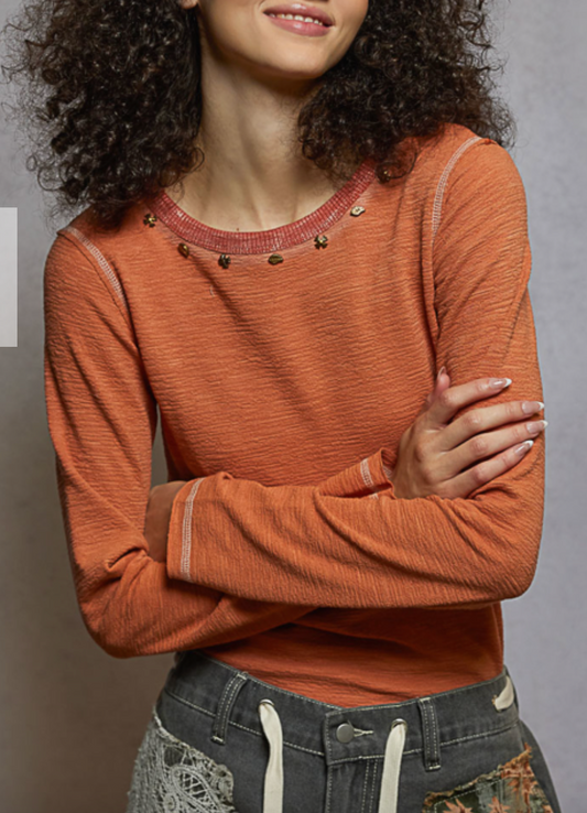 Ivy Long Sleeve Top | Apricot