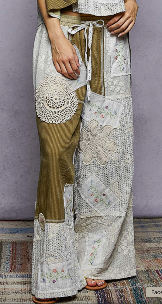 Sierra Ribbed Patchwork Pants | Olive