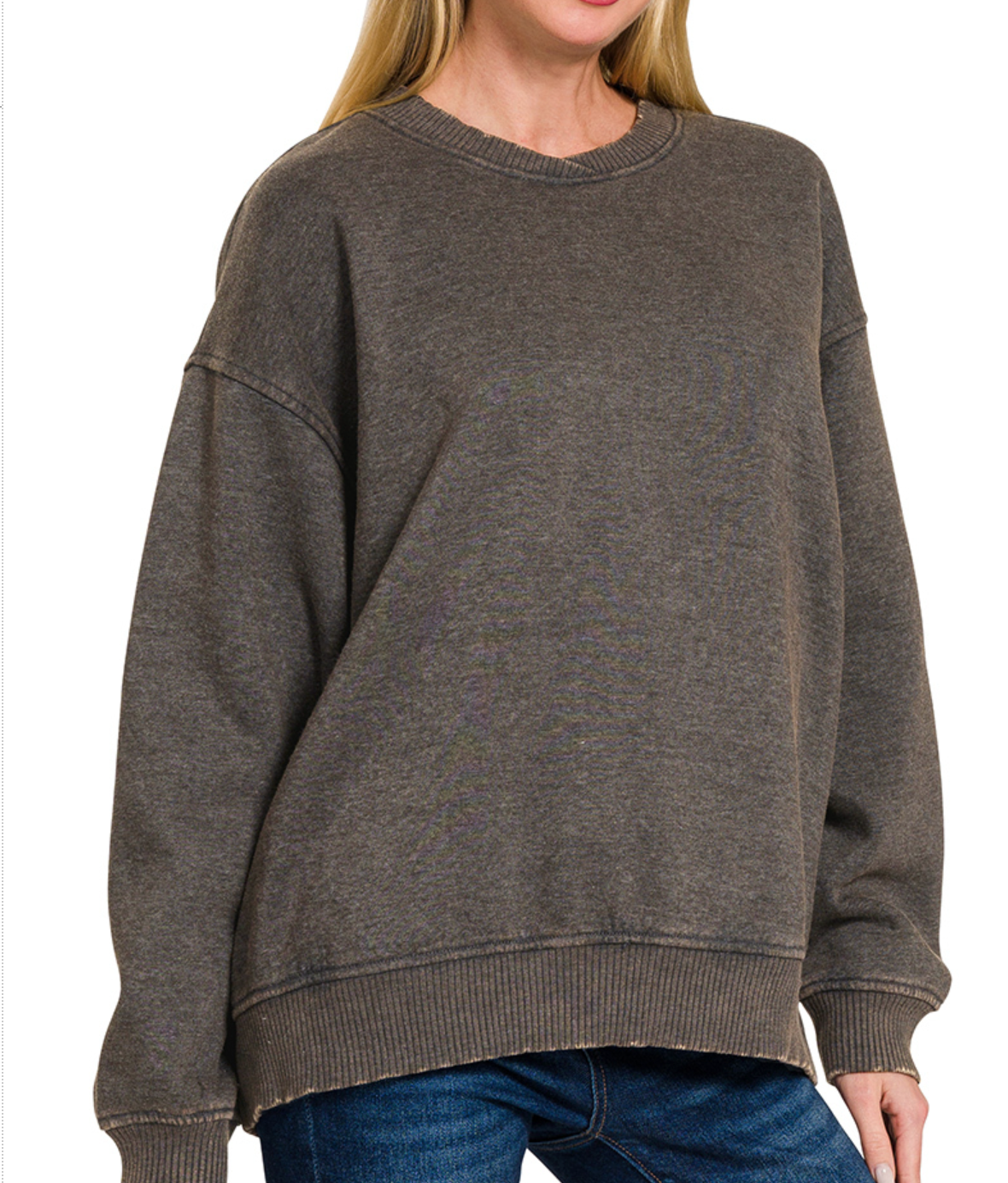 Acid Wash Oversized Fleece Pullover