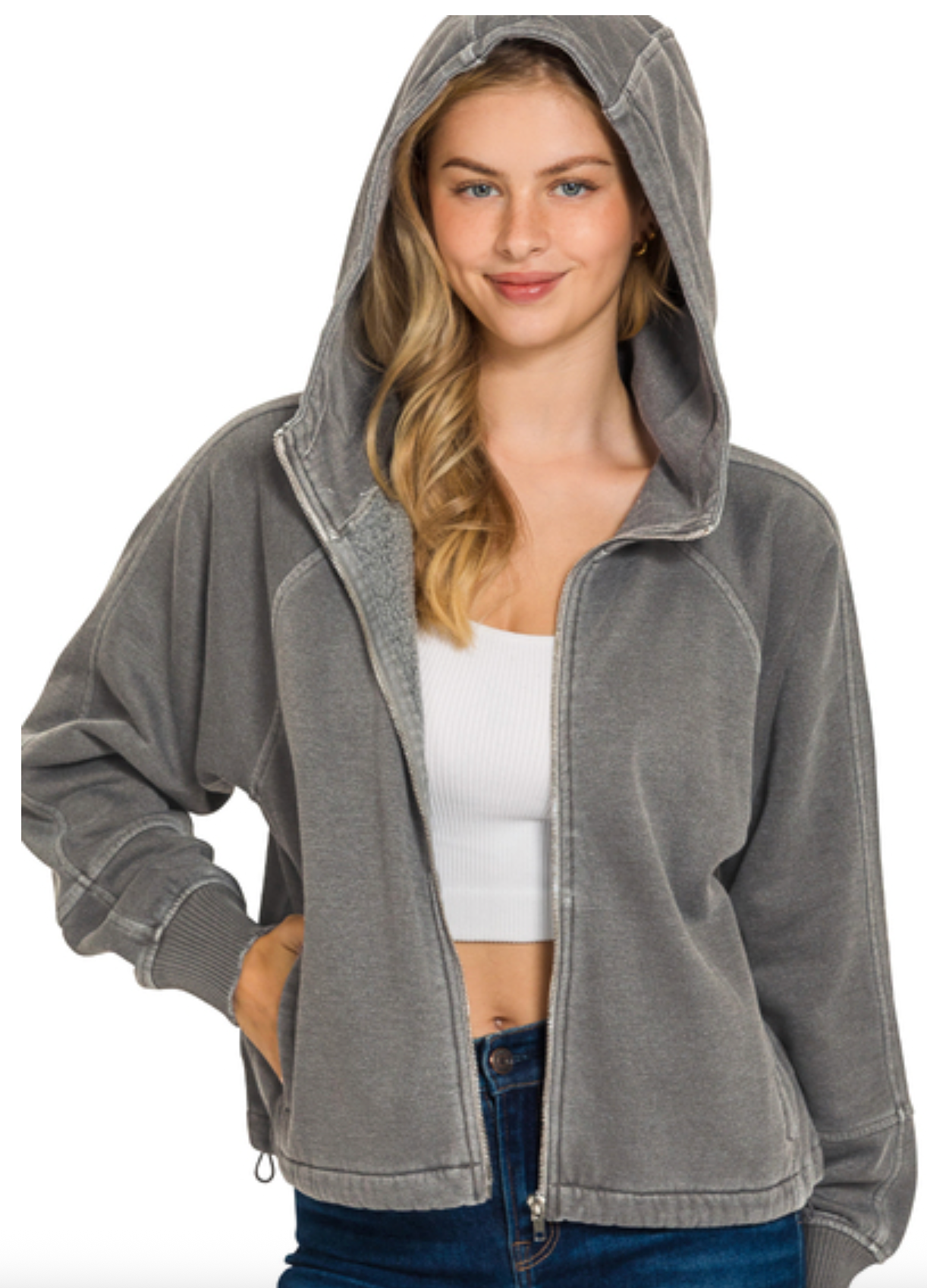 Fleece Zip Up Hoodie | Ash Black