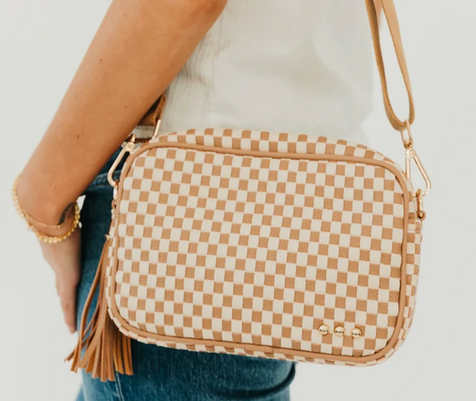 Woven Willow Crossbody Bag | Checkered Tan