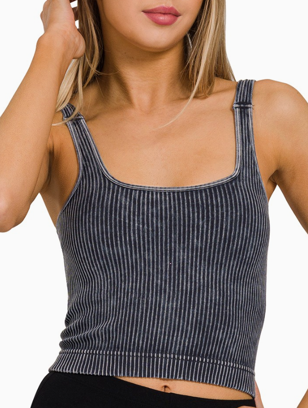 Washed Padded Bra Top | Ash Black