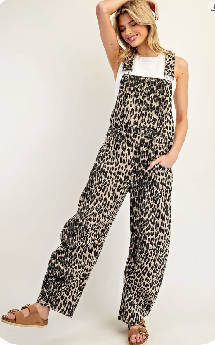 Happy Camper Leopard Overalls