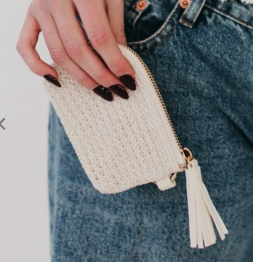 River Raffia Clippable Card Holder Wallet | Cream