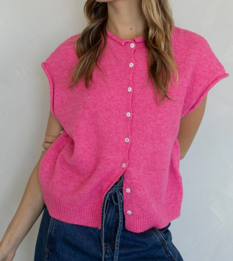 Piper Vest Cardigan | Bubblegum