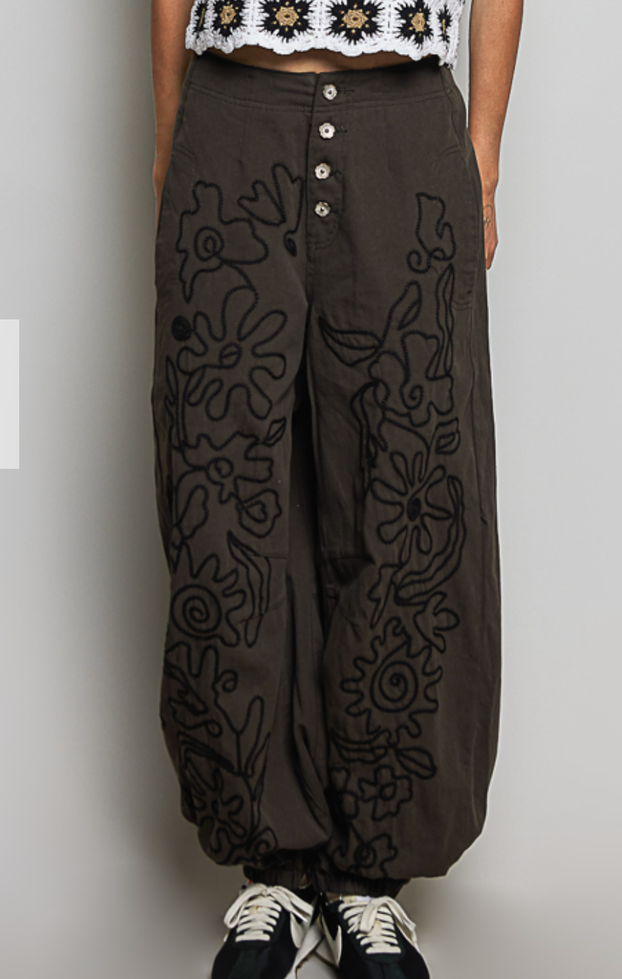 Malone Embroidered Pants | Stone Black
