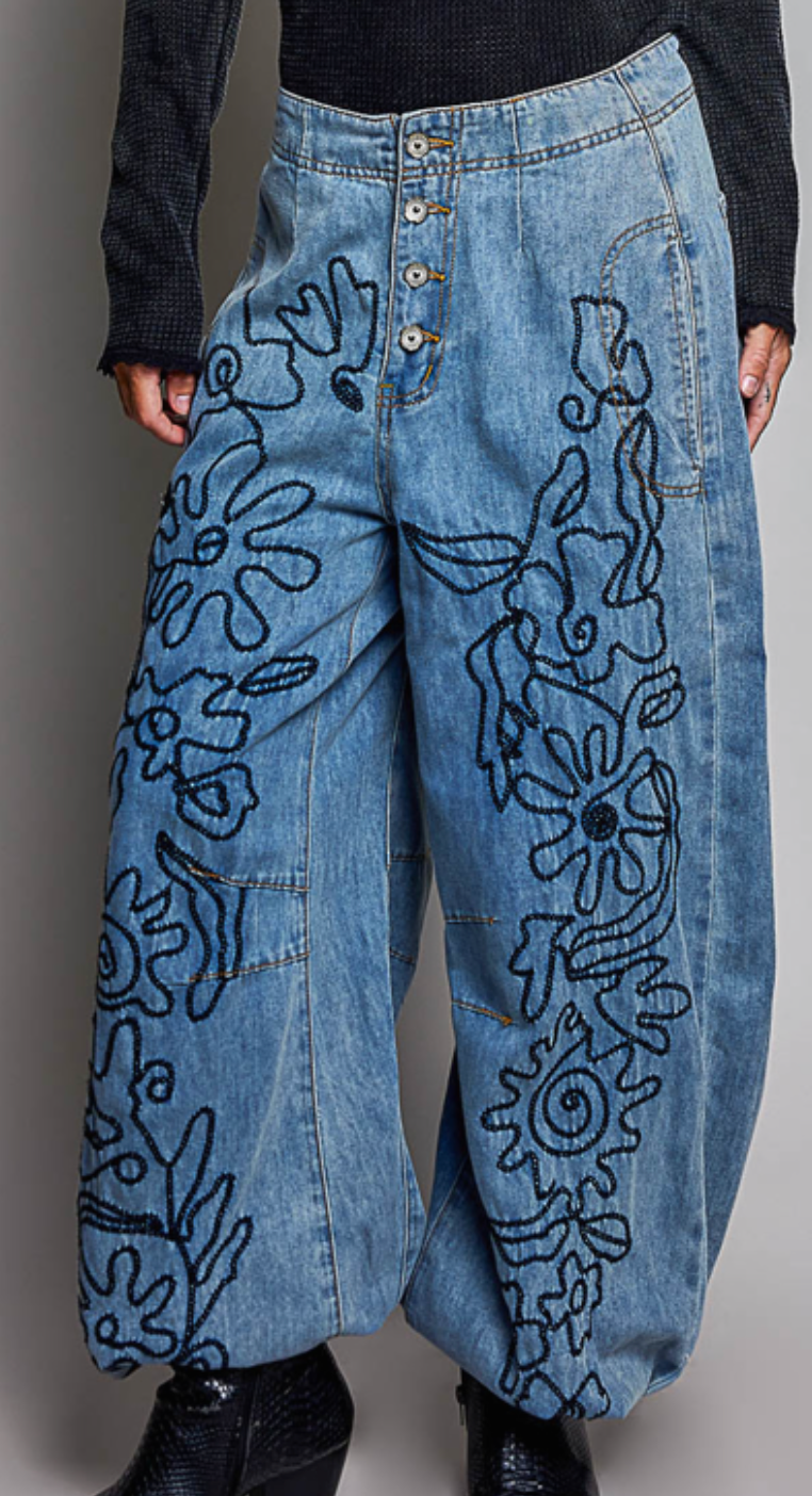Malone Embroidered Pants | Denim