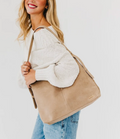 Evie Suede Hobo Bag | Taupe