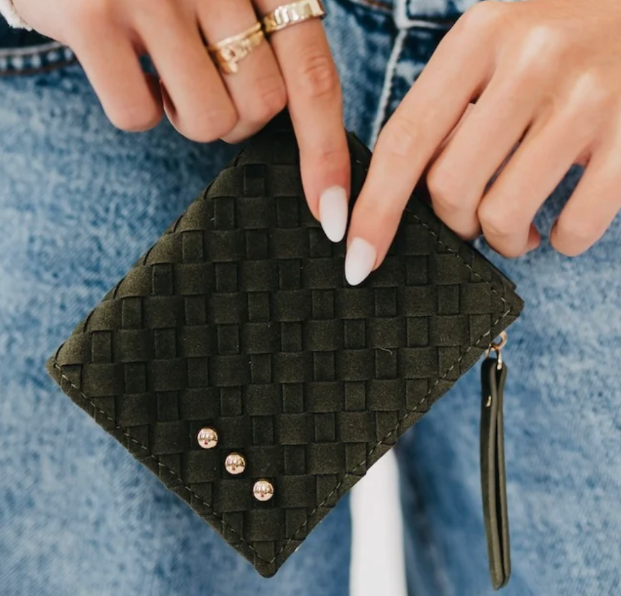 Kat Suede Wallet | Olive