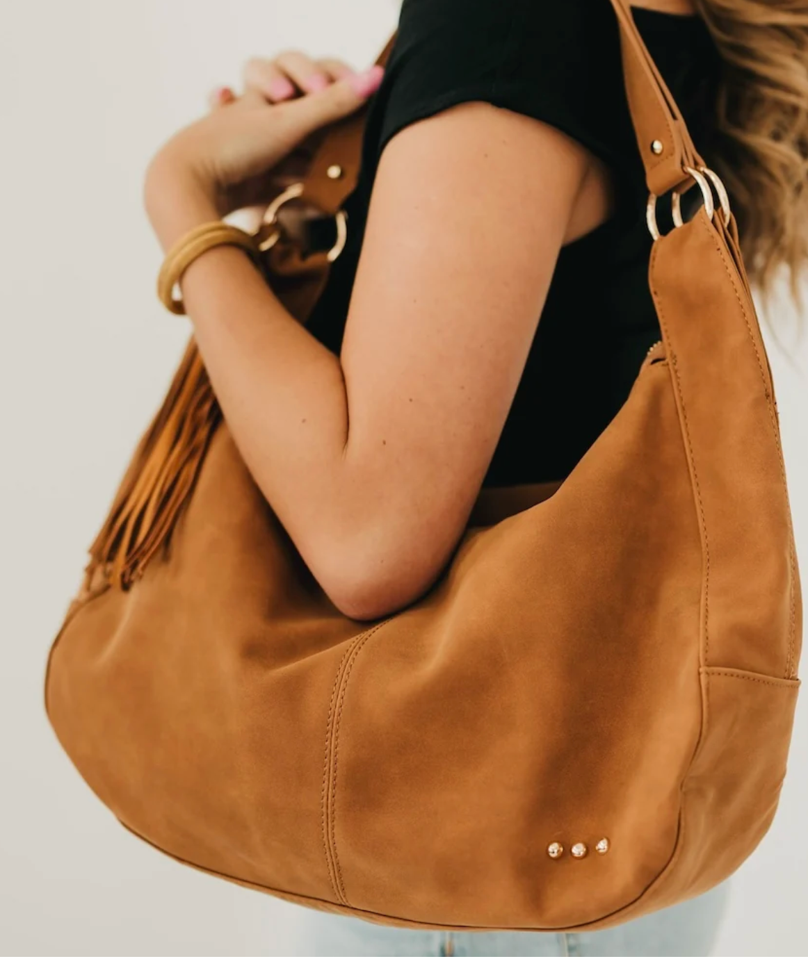 Hazel Hobo Bag | Tan Suede