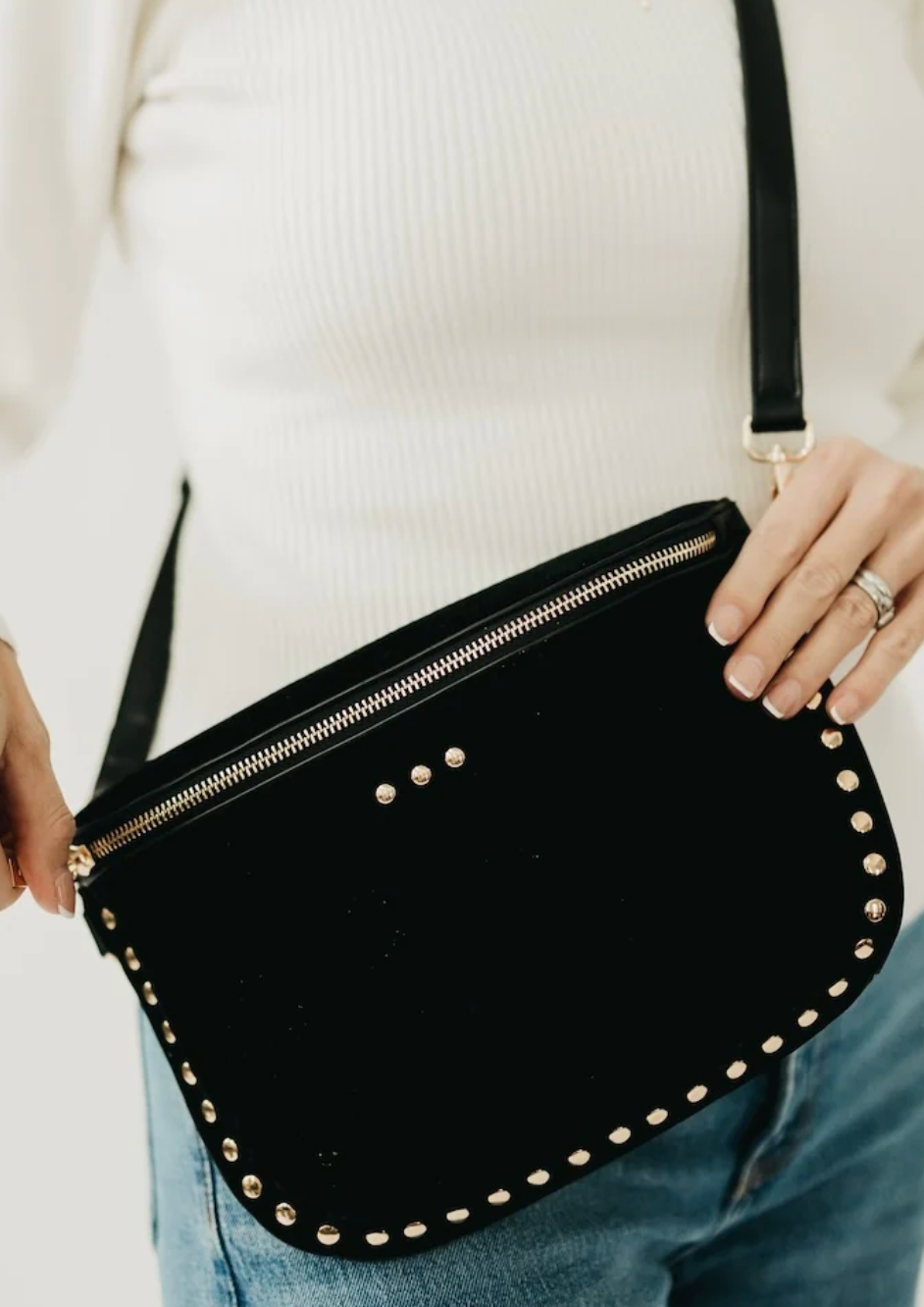 Sabrina Studded Suede Bag | Black
