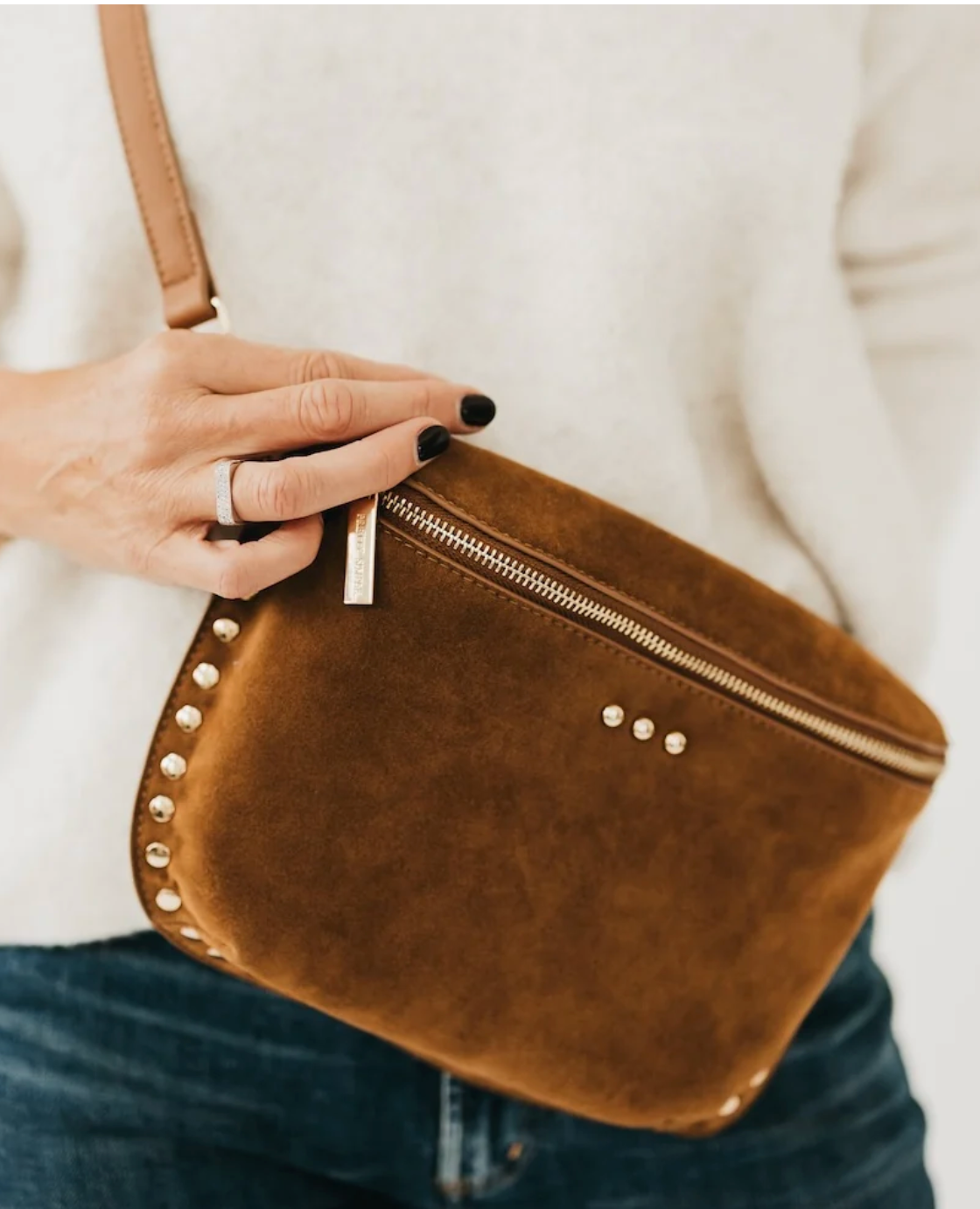 Sabrina Studded Suede Bag | Camel
