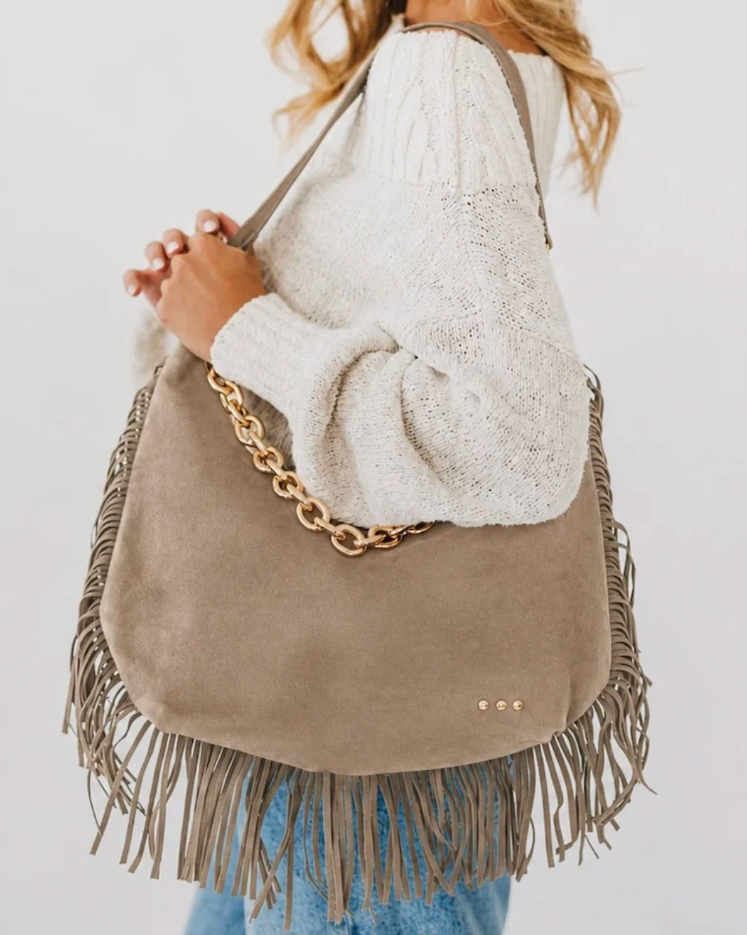 Loretta Fringe Bag | Taupe