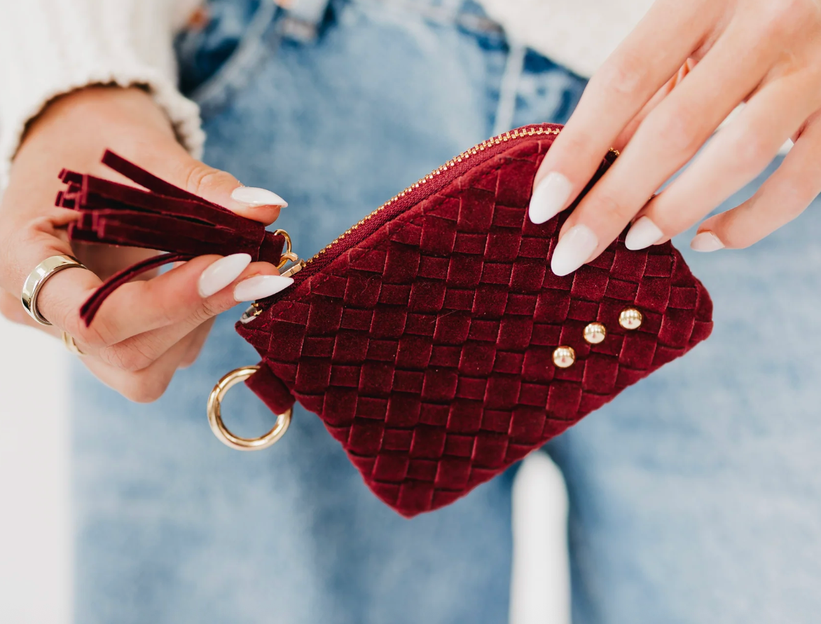 Suede Paris Card Wallet | Burgundy