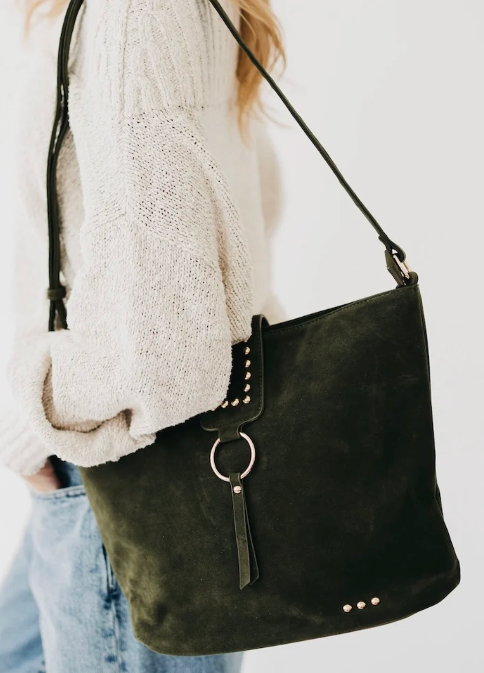 Rosemary Suede Bucket Bag | Olive