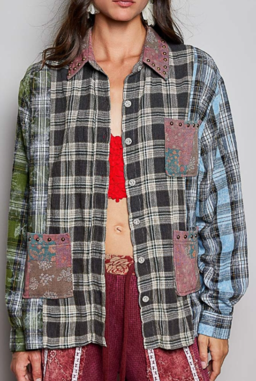 Brooks Patchwork Plaid Shirt | Charcoal Multi