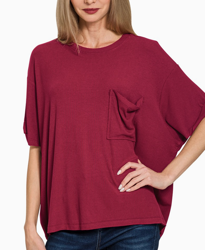 Spiced Cider Oversized Ribbed Tee | Cabernet