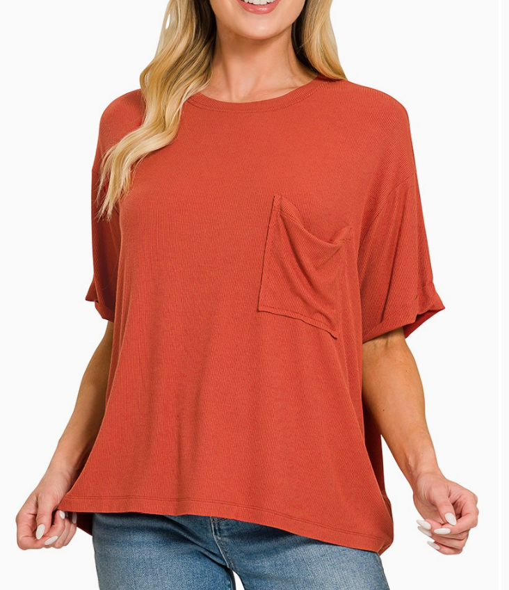 Spiced Cider Oversized Ribbed Tee | Rust