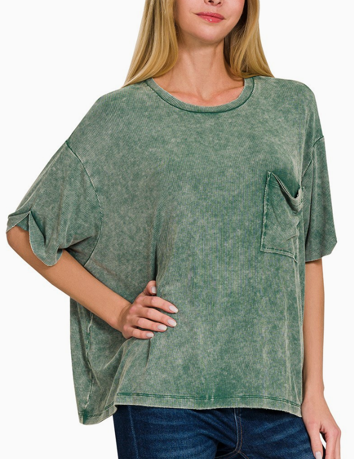 Sunday Wash Ribbed Tee | Dk Green
