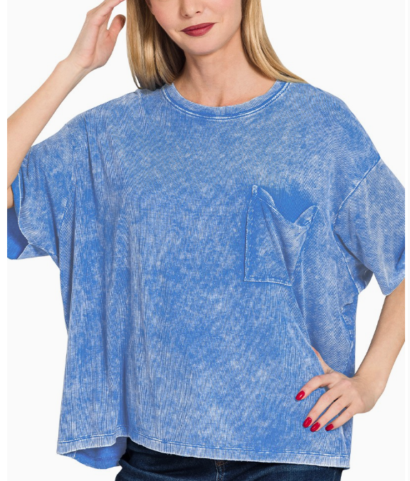 Sunday Wash Ribbed Tee | Ocean Blue