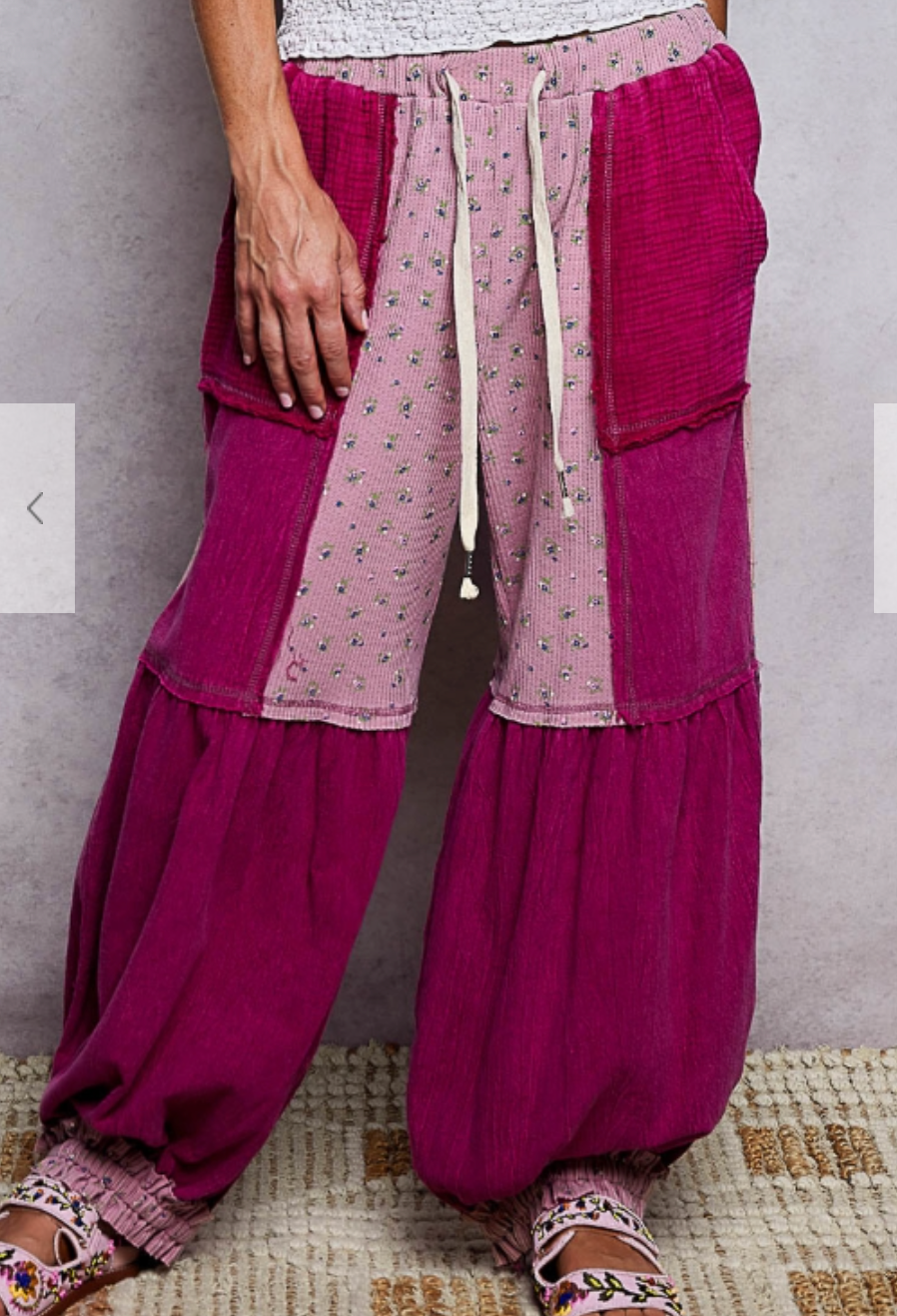 Patchwork Floral Jogger Pants | Magenta