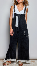 Lace Trim Thermal Overalls | Black