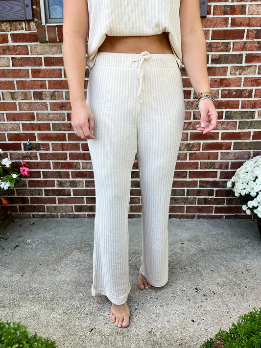 Emma Ribbed Lounge Pants | Beige