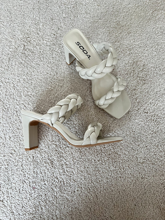 white braided heels